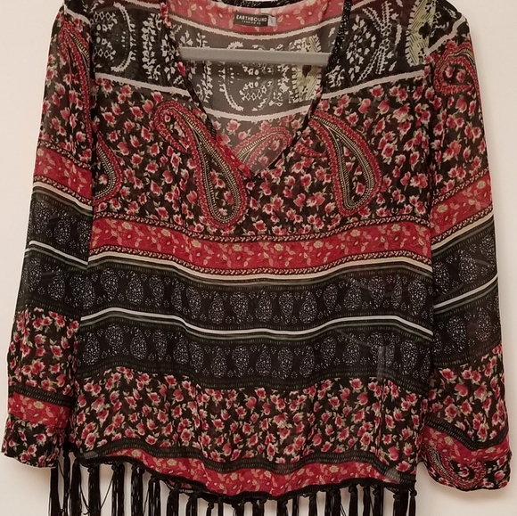 Earthbound Trading Co Tops - Earthbound Trading Co Boho Fringe Flowy Top